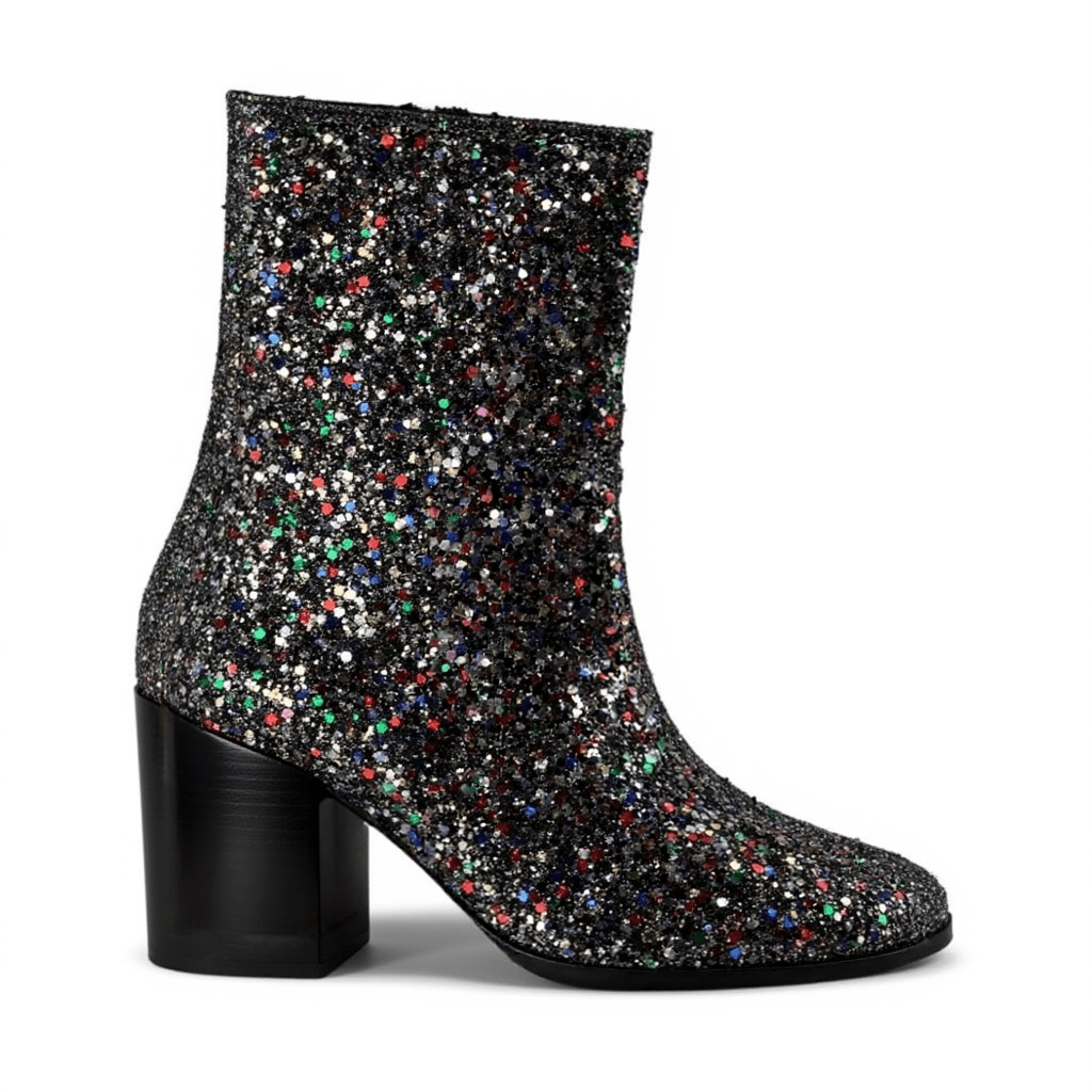 'Menos' vegan mid-calf boot by Zette Shoes - silver glitter