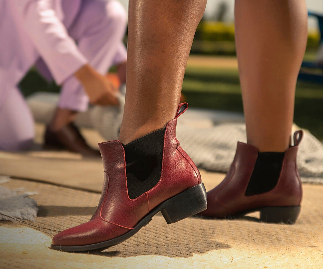 'Francesca' women's pull-on bootie by Ahimsa - burgundy