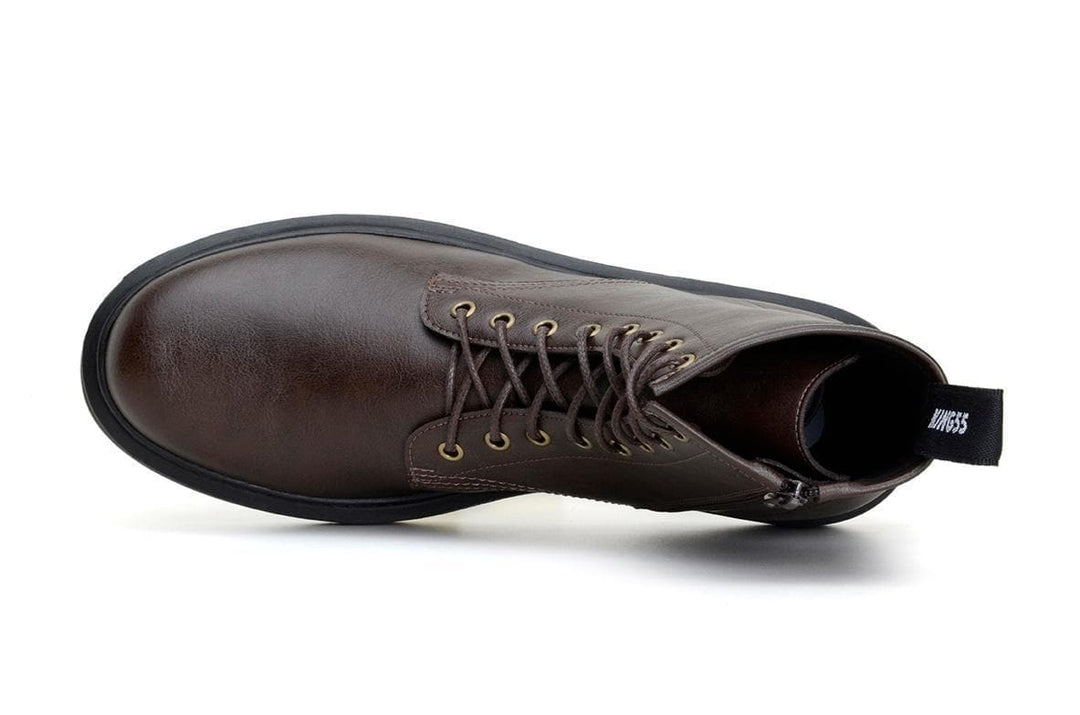 'London 2' matte espresso vegan lace-up boot by King55 - Vegan Style