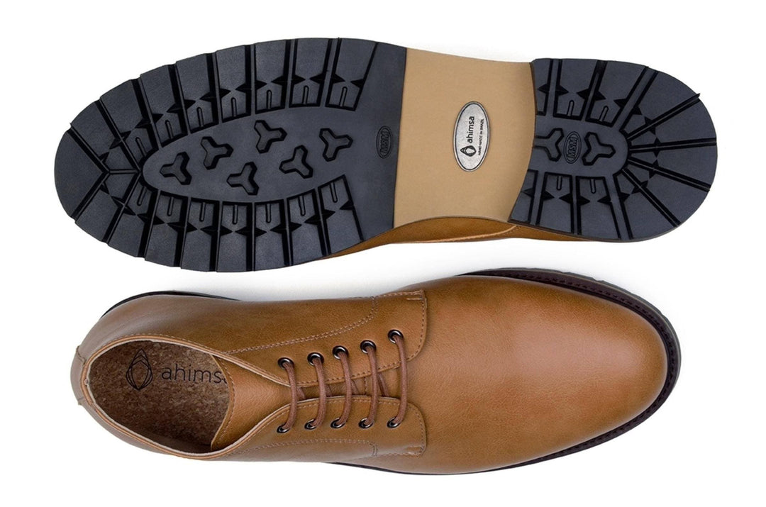 'Roger' vegan men's lace-up boots by Ahimsa - tan - Vegan Style
