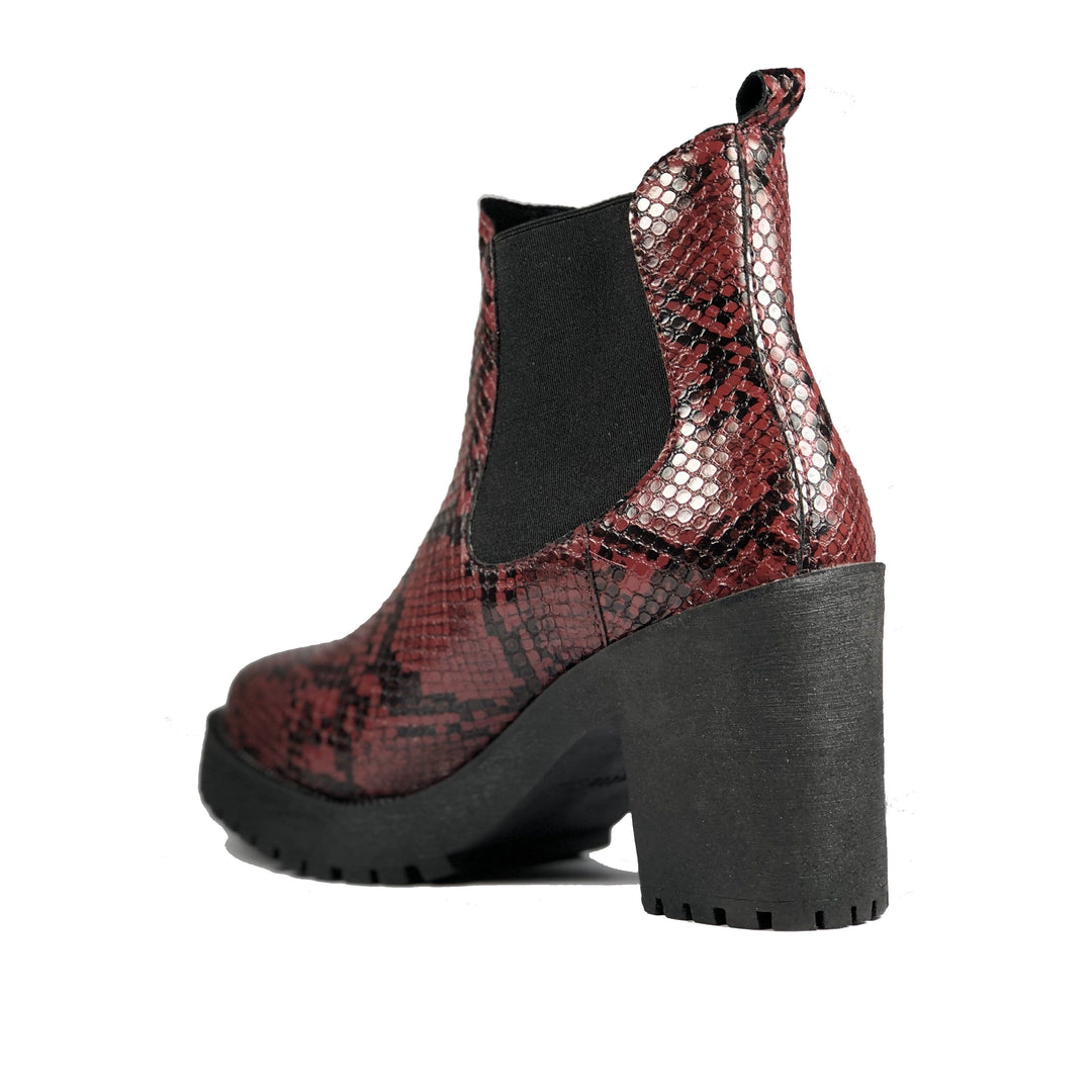 Evie vegan snakeskin boots - burgundy faux suede
