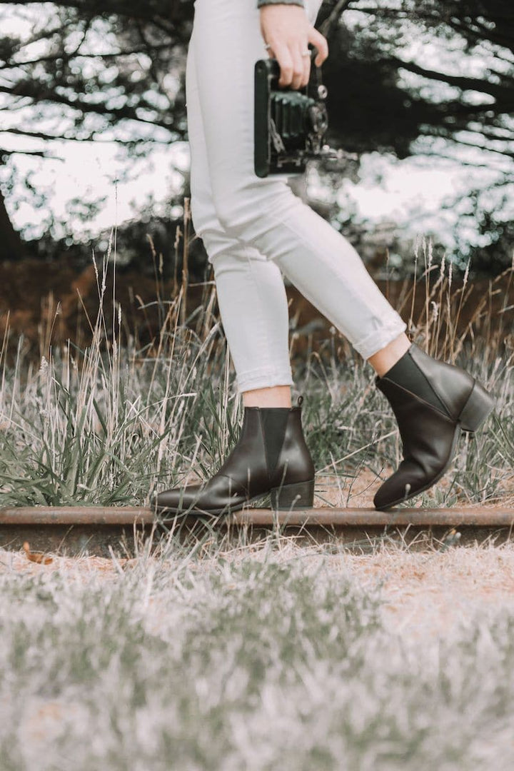 'Nerrie' vegan-leather Chelsea bootie by Zette Shoes - chestnut - Vegan Style