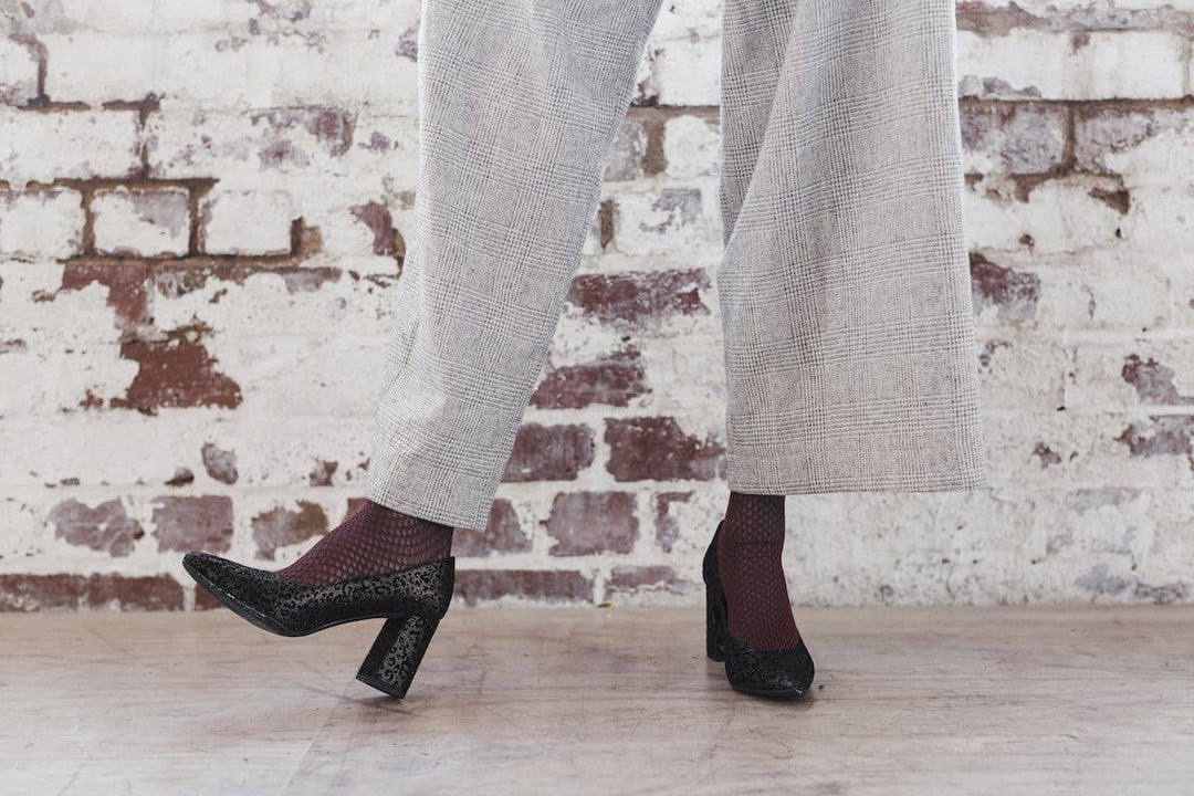 Tanya 2 vegan block heel pump shoes by Zette in tiger pattern.