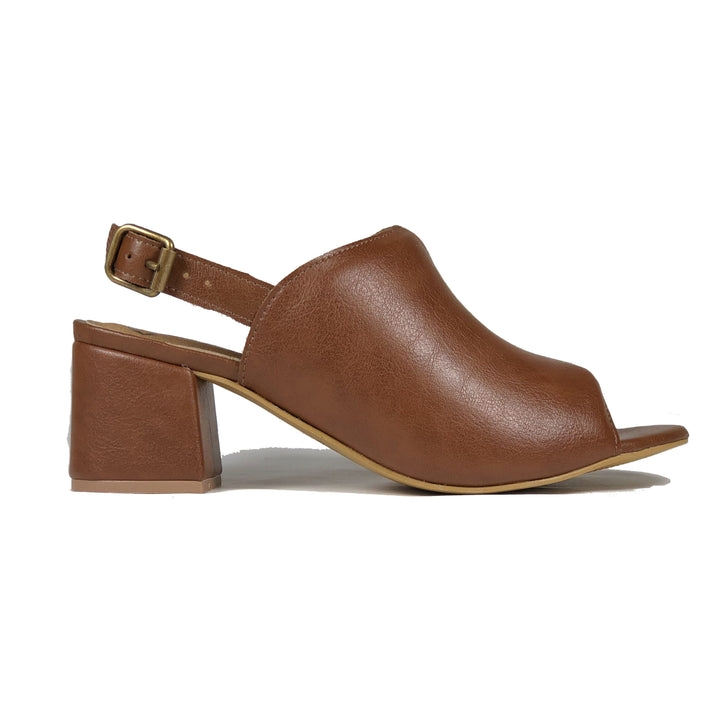 'Iolanda' vegan women's open-toe block heel by Ahimsa - cognac - Vegan Style