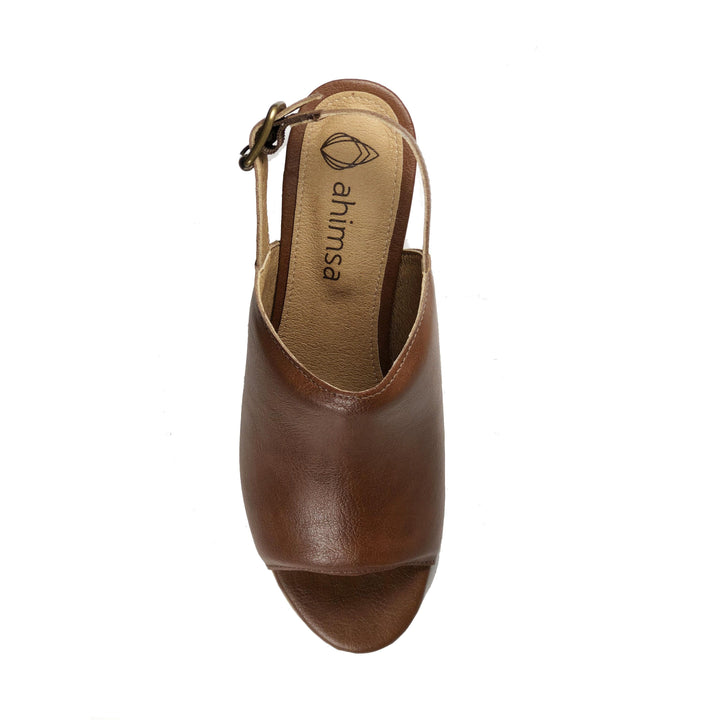 'Iolanda' vegan women's open-toe block heel by Ahimsa - cognac - Vegan Style