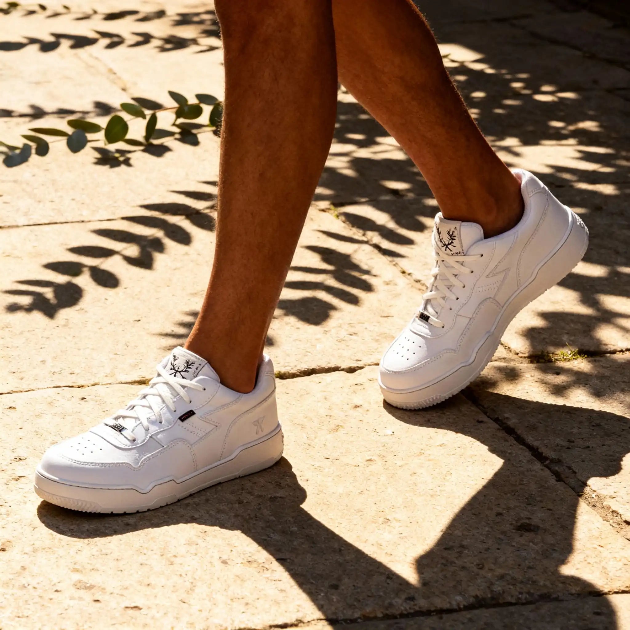 A man wears a pair of Paramount, vegan sneakers by King 55