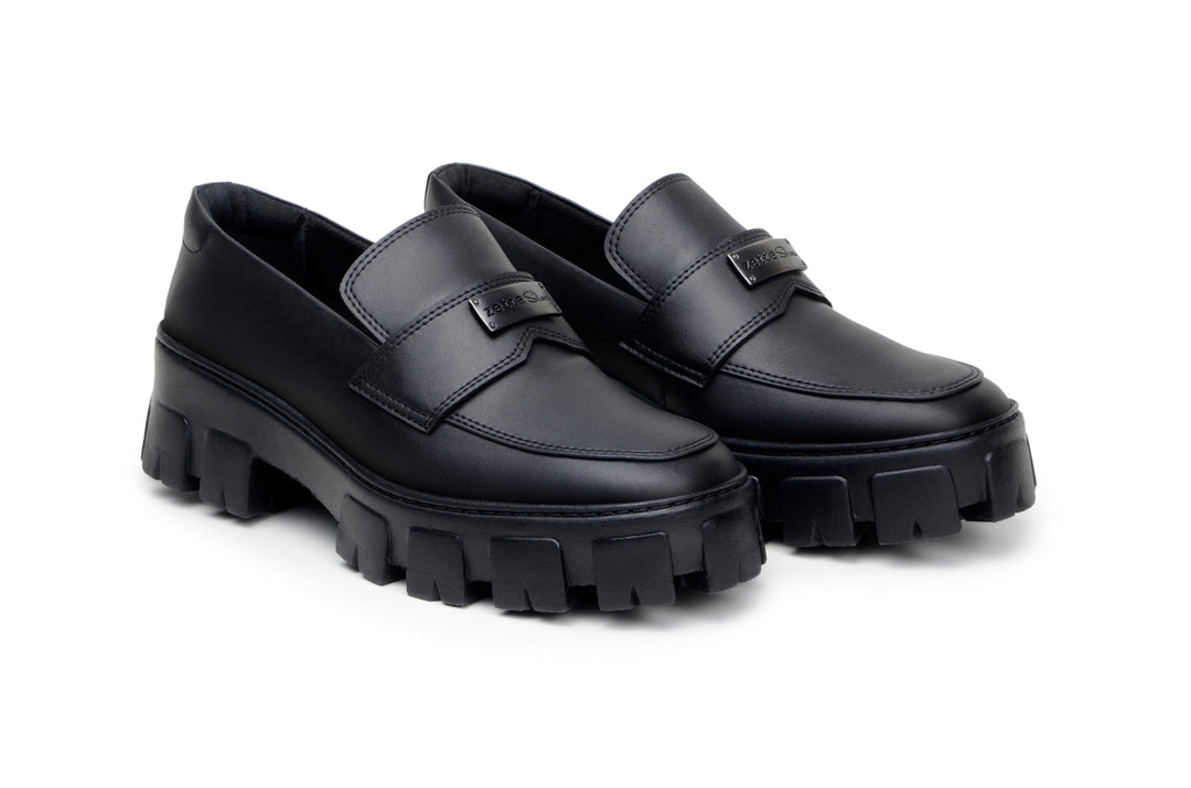 'Regina' women's chunky sole vegan loafer by Zette Shoes - black