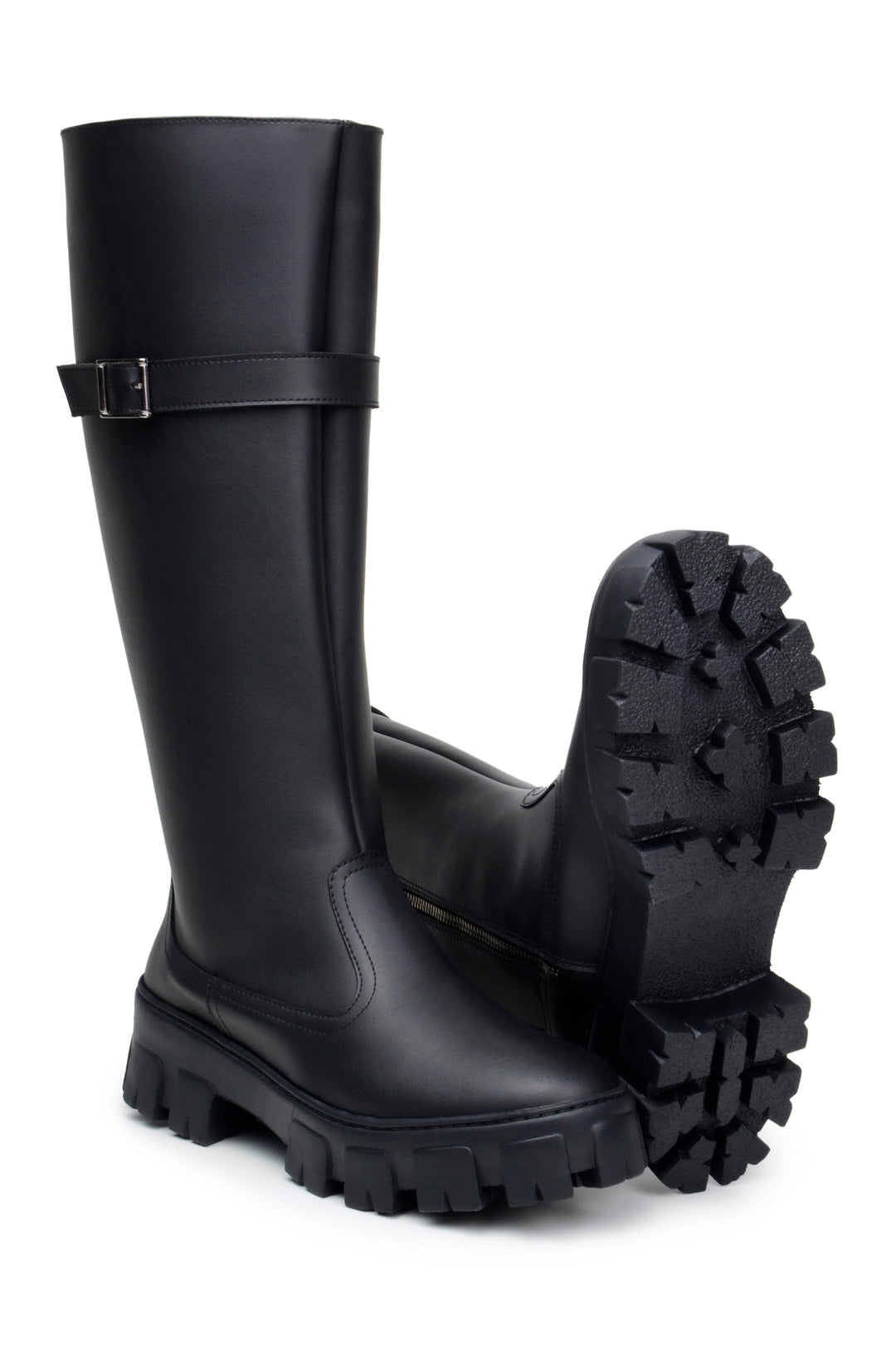'Roberta' women's chunky sole vegan knee-high boots Zette Shoes - black
