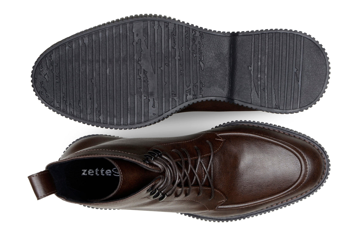 'Regis' men's creeper sole lace-up boot in vegan leather by Zette Shoes - espresso