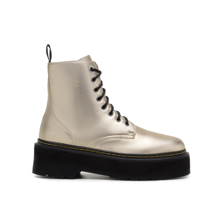 'Quinn' vegan-leather boot with stacked sole by Zette Shoes - pale gold