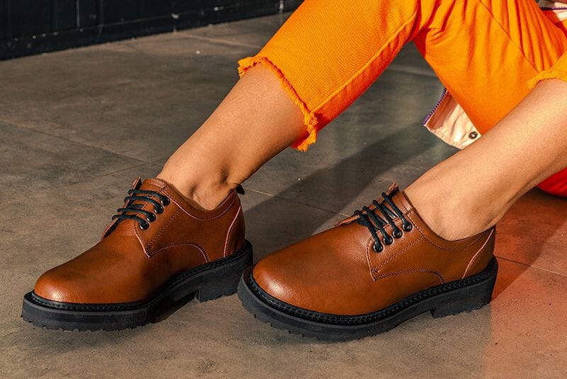 'Everyday Derby' unisex vegan shoe with chunky sole by Ahimsa - cognac