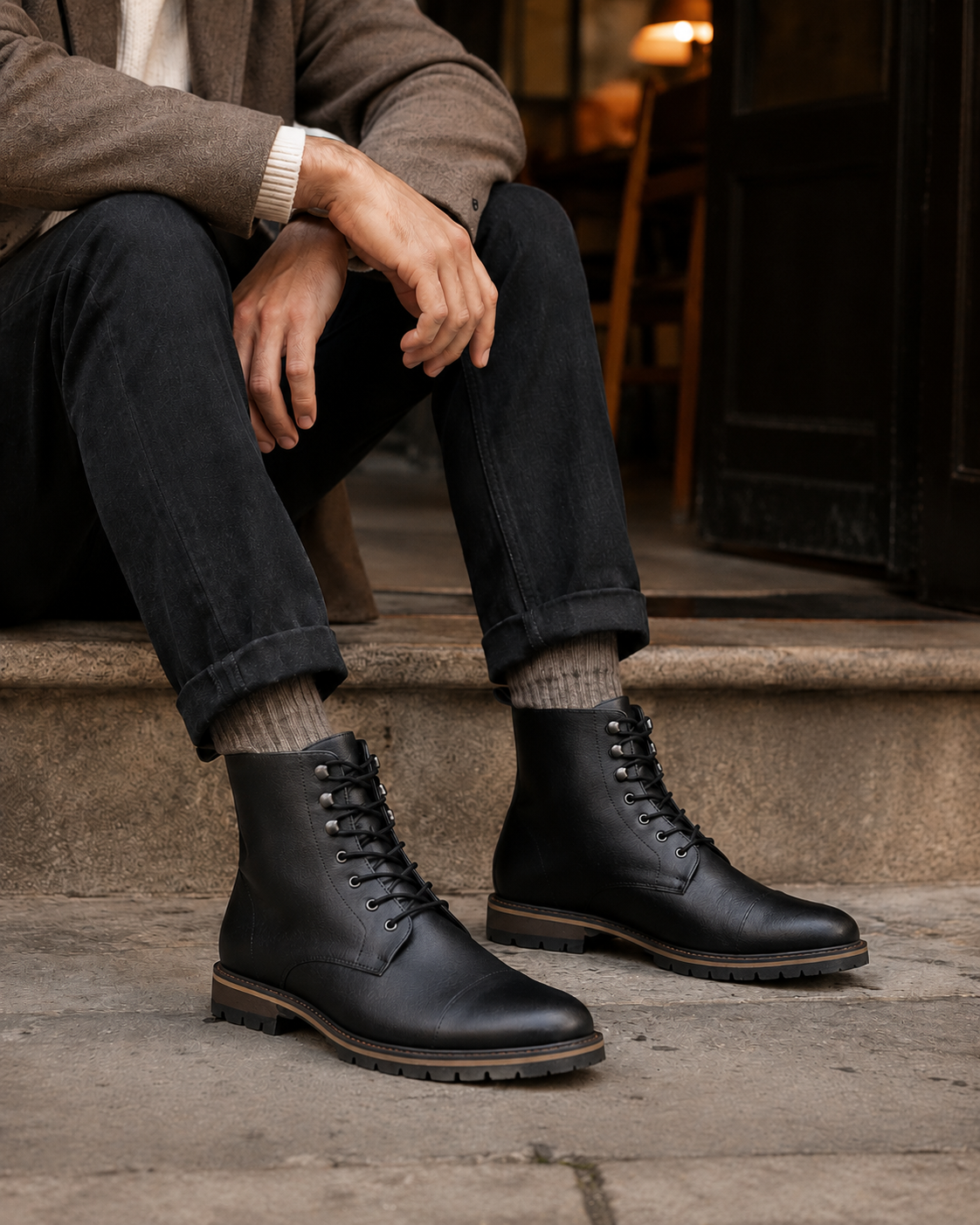 'Robert' vegan men's lace-up boots by Ahimsa - black