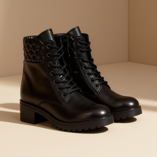 Women's black lace-up black boots, size EU 37