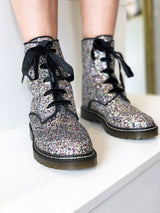 'Billie' Silver/Multicolour Glitter vegan combat boots by Zette Shoes - Vegan Style