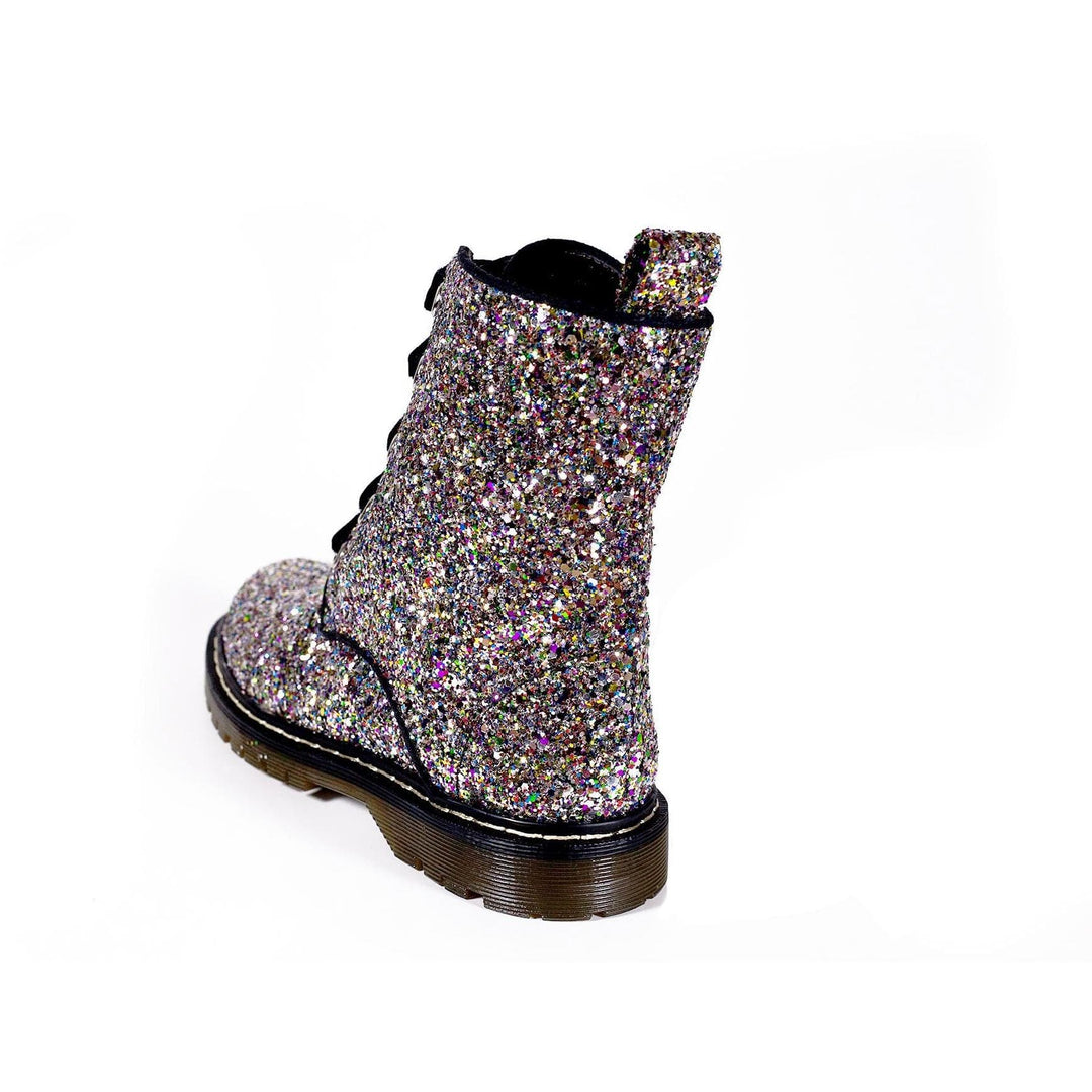 'Billie' Silver/Multicolour Glitter vegan combat boots by Zette Shoes - Vegan Style