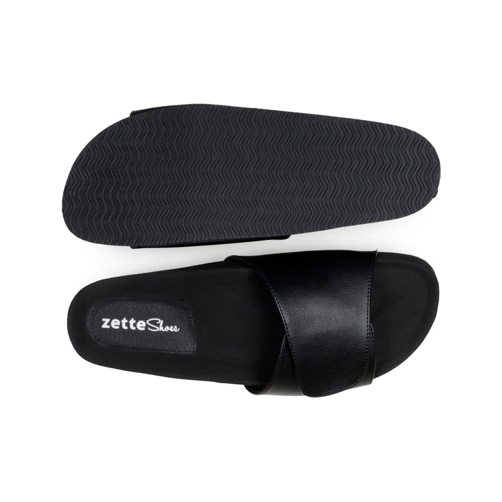 'René' unisex footbed sandal with vegan-leather upper by Zette Shoes - black