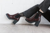 Evie vegan snakeskin boots - burgundy faux suede