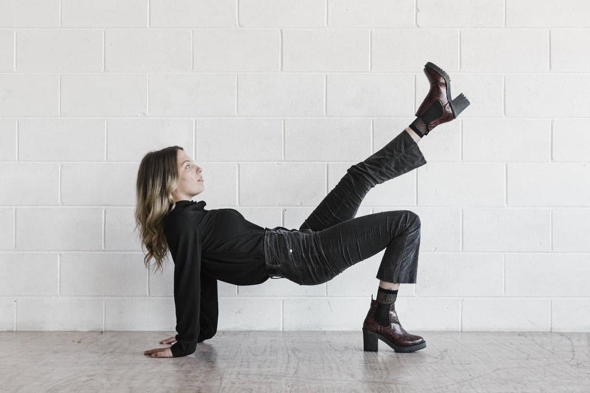 Evie vegan snakeskin boots - burgundy faux suede