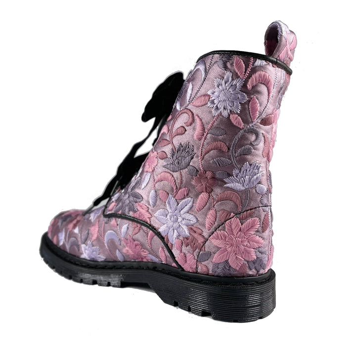 'Billie' multicolour soft brocade vegan boots by Zette Shoes - multi purple