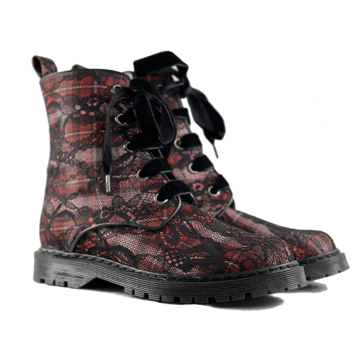 'Billie' vegan combat boots by Zette Shoes - tartan lace