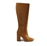 Vegan leather heeled knee high boots - Claudia camel
