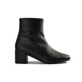 Jacqui black vegan crocodile leather ankle boots
