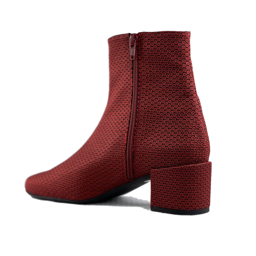 'Jacqui' vegan ankle boot by Zette Shoes - red textile