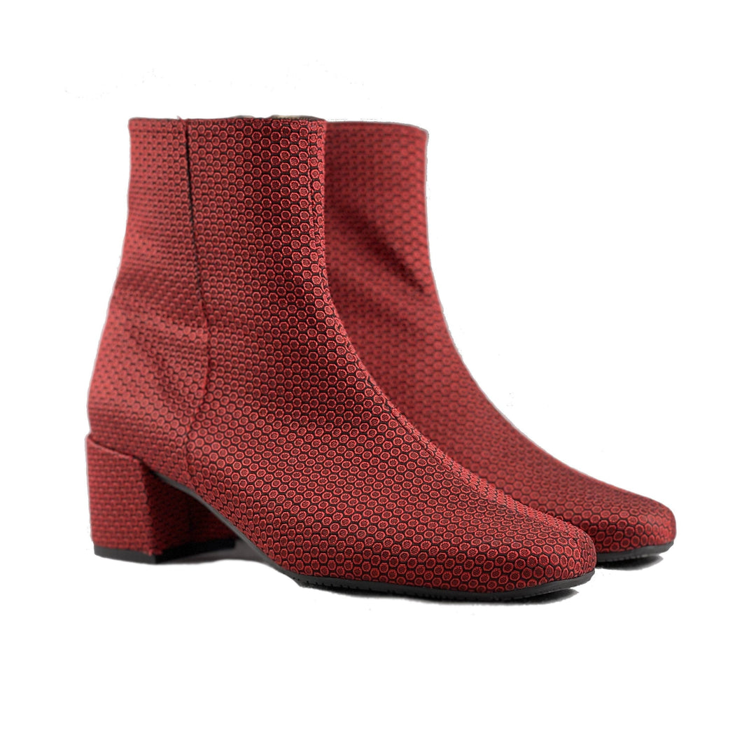 'Jacqui' vegan ankle boot by Zette Shoes - red textile